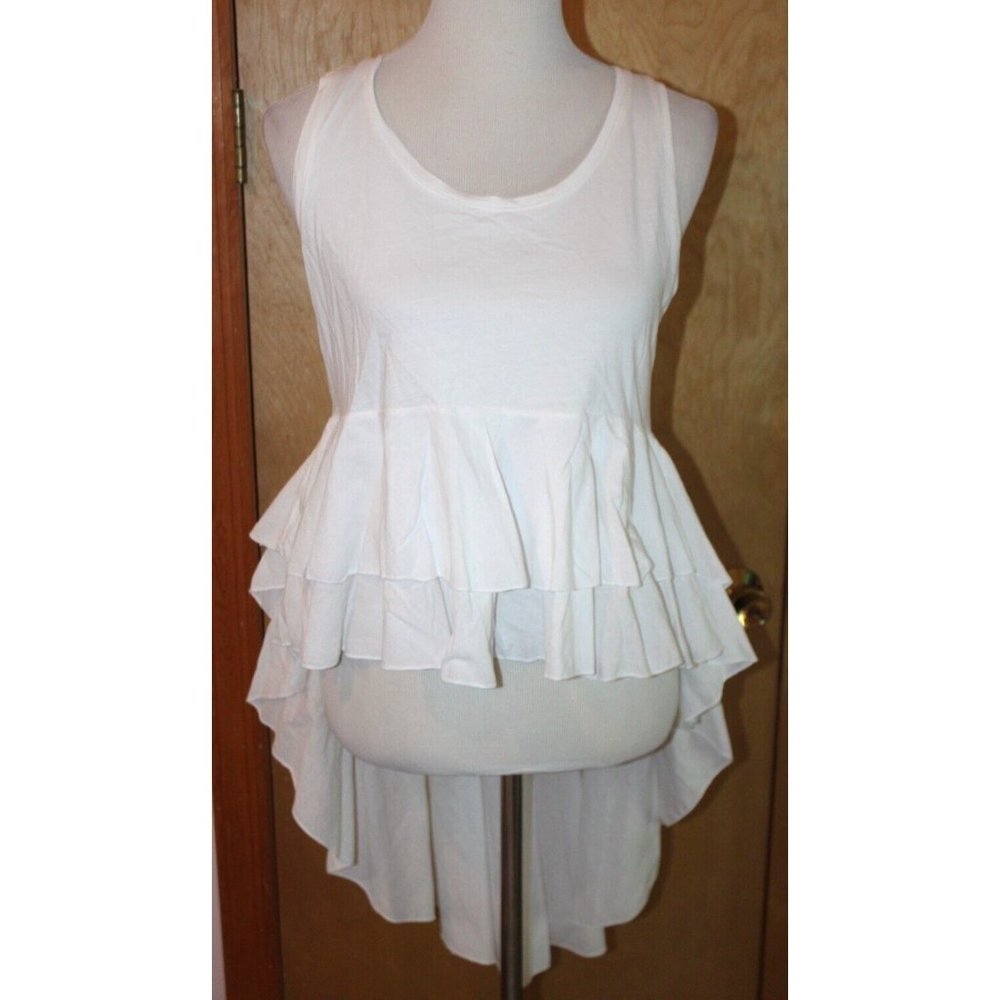 NEW Dixie white hi-low ruffle hem tank top Cotton Italian Medium (US Small)